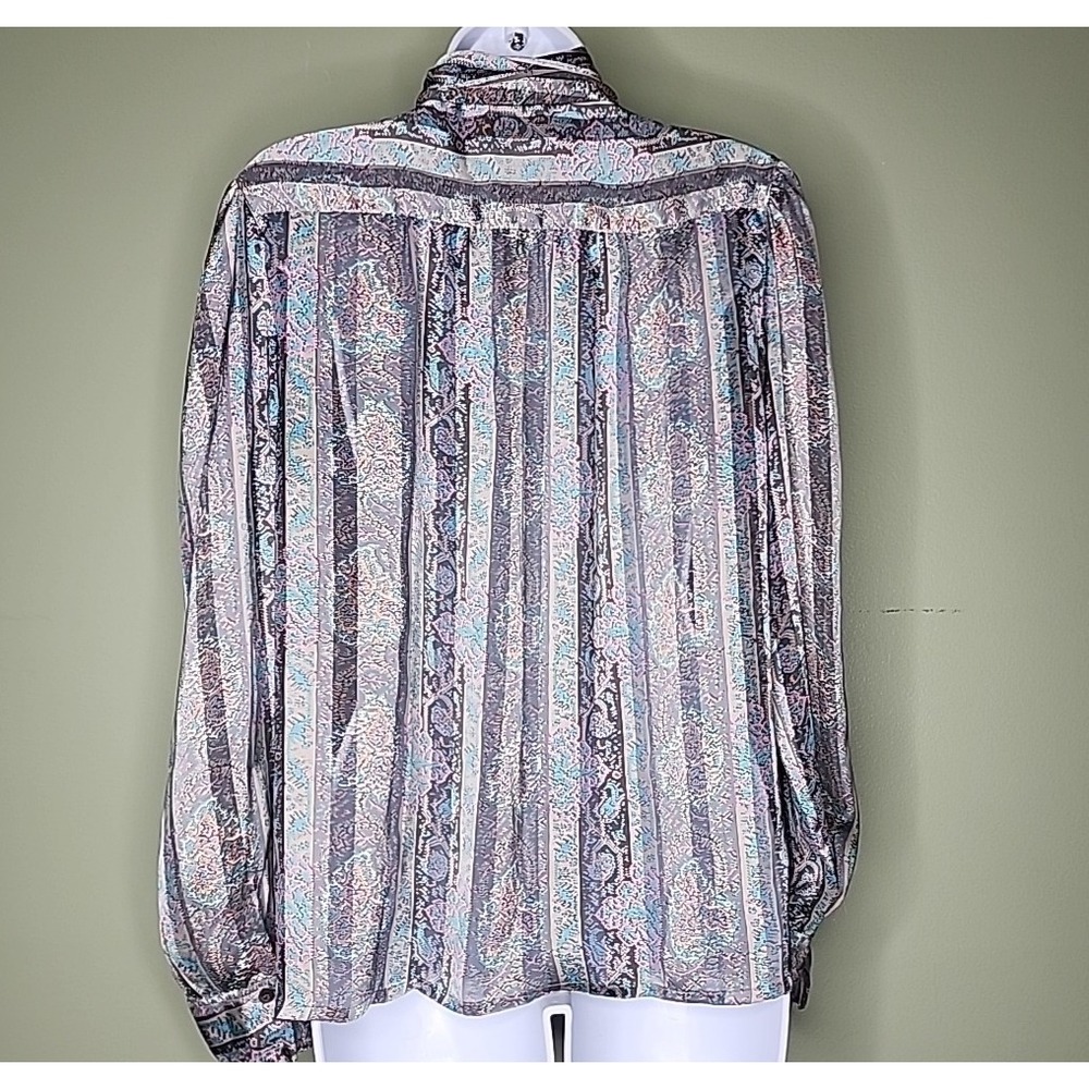 Vintage Sheer Blouse 8 Multi La Chine Classic Galinda Wang Scarf Sash Secretary - Picture 2 of 7